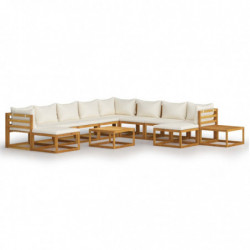 12-tlg. Garten-Lounge-Set mit Auflagen Creme Massivholz Akazie