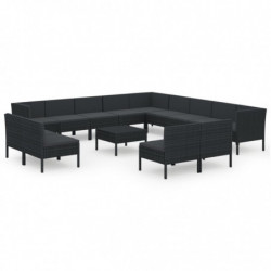 14-tlg. Garten-Lounge-Set mit Auflagen Poly Rattan Schwarz