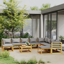 11-tlg. Garten-Lounge-Set mit Auflagen Massivholz Akazie