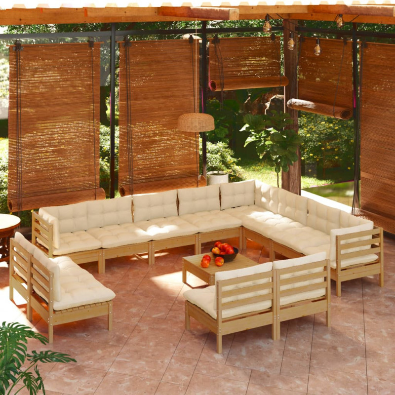 13-tlg. Garten-Lounge-Set mit Kissen Honigbraun Kiefernholz