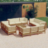 13-tlg. Garten-Lounge-Set mit Creme Kissen Kiefernholz