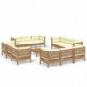 13-tlg. Garten-Lounge-Set mit Creme Kissen Kiefernholz