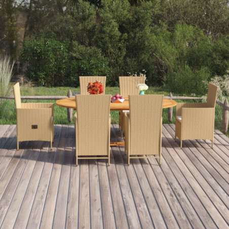 7-tlg. Garten-Essgruppe Poly Rattan Beige