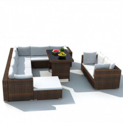 10-tlg. Garten-Lounge-Set Aimo mit Auflagen Poly Rattan Braun