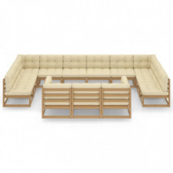 13-tlg. Garten-Lounge-Set Kissen Honigbraun Kiefer Massivholz