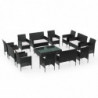 16-tlg. Garten-Lounge-Set mit Auflagen Poly Rattan Schwarz