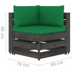 11-tlg. Garten-Lounge-Set mit Kissen Grau Imprägniertes Holz