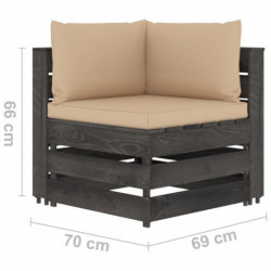 10-tlg. Garten-Lounge-Set mit Kissen Grau Imprägniertes Holz