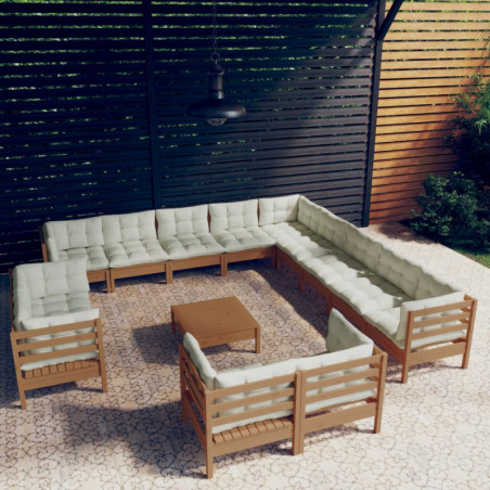 14-tlg. Garten-Lounge-Set mit Kissen Honigbraun Kiefernholz