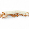 10-tlg. Garten-Lounge-Set mit Creme Auflagen Massivholz Akazie