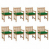 Gartenstühle 8 Stk. mit Grünen Kissen Massivholz Teak