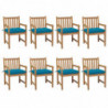 Gartenstühle 8 Stk. mit Hellblauen Kissen Massivholz Teak