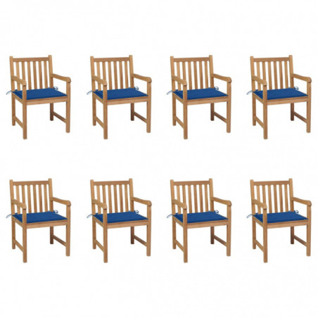 Gartenstühle 8 Stk. mit Königsblauen Kissen Teak Massivholz