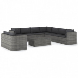 10-tlg. Garten-Lounge-Set mit Kissen Poly Rattan Grau