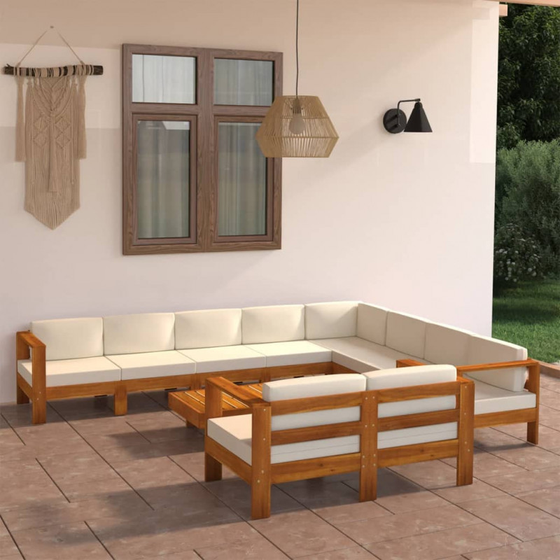 10-tlg. Garten-Lounge-Set mit Creme Auflagen Massivholz Akazie