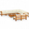 10-tlg. Garten-Lounge-Set mit Creme Auflagen Massivholz Akazie