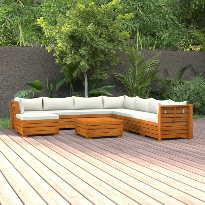 9-tlg. Garten-Lounge-Set mit Kissen Massivholz Akazie