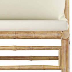 11-tlg. Garten-Lounge-Set mit Cremeweißen Kissen Bambus