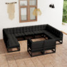 11-tlg. Garten-Lounge-Set mit Kissen Schwarz Massivholz Kiefer