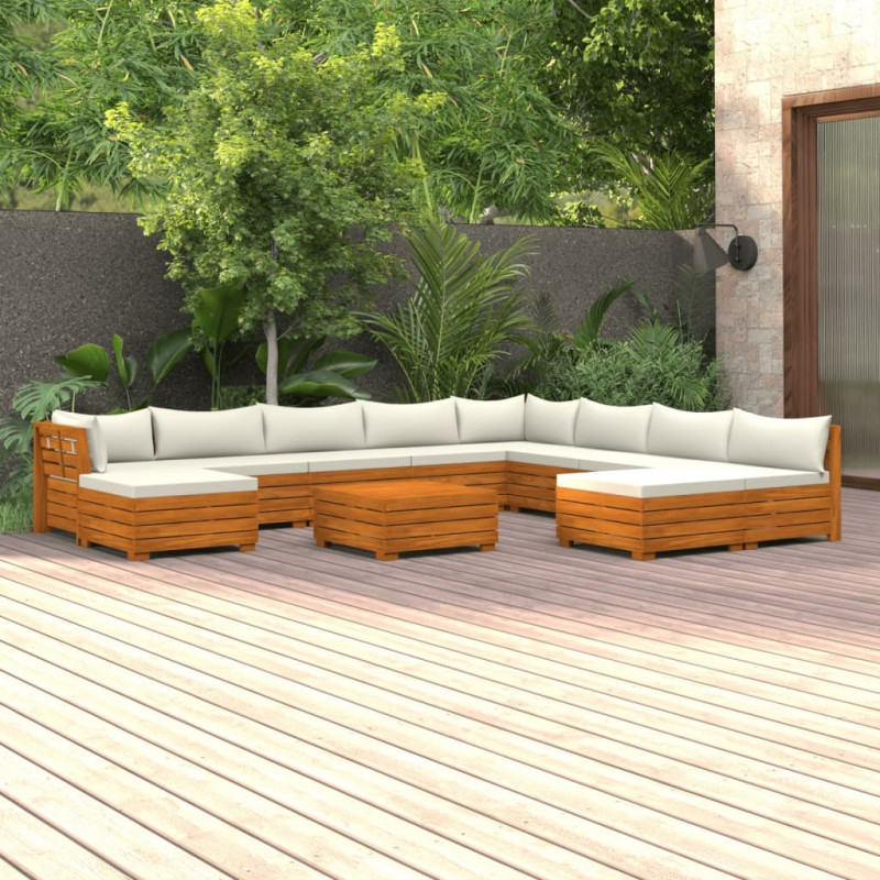 11-tlg. Garten-Lounge-Set mit Kissen Massivholz Akazie