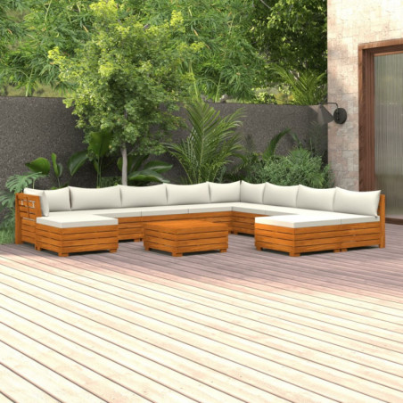 11-tlg. Garten-Lounge-Set mit Kissen Massivholz Akazie