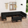 12-tlg. Garten-Lounge-Set mit Kissen Schwarz Kiefer Massivholz