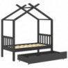 Kinderbett mit Schublade Dunkelgrau Massivholz Kiefer 70x140 cm