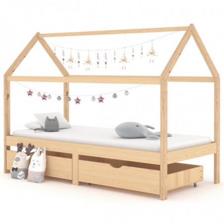 Kinderbett mit Schubladen Massivholz Kiefer 90x200 cm
