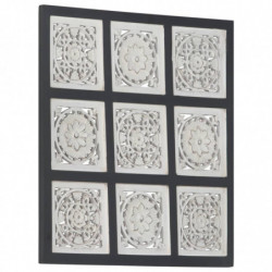Handgeschnitztes Wandpaneel MDF 60x60x1,5 cm Schwarz und Weiß
