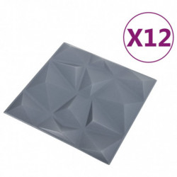 3D-Wandpaneele 12 Stk. 50x50 cm Diamant Grau 3 m²