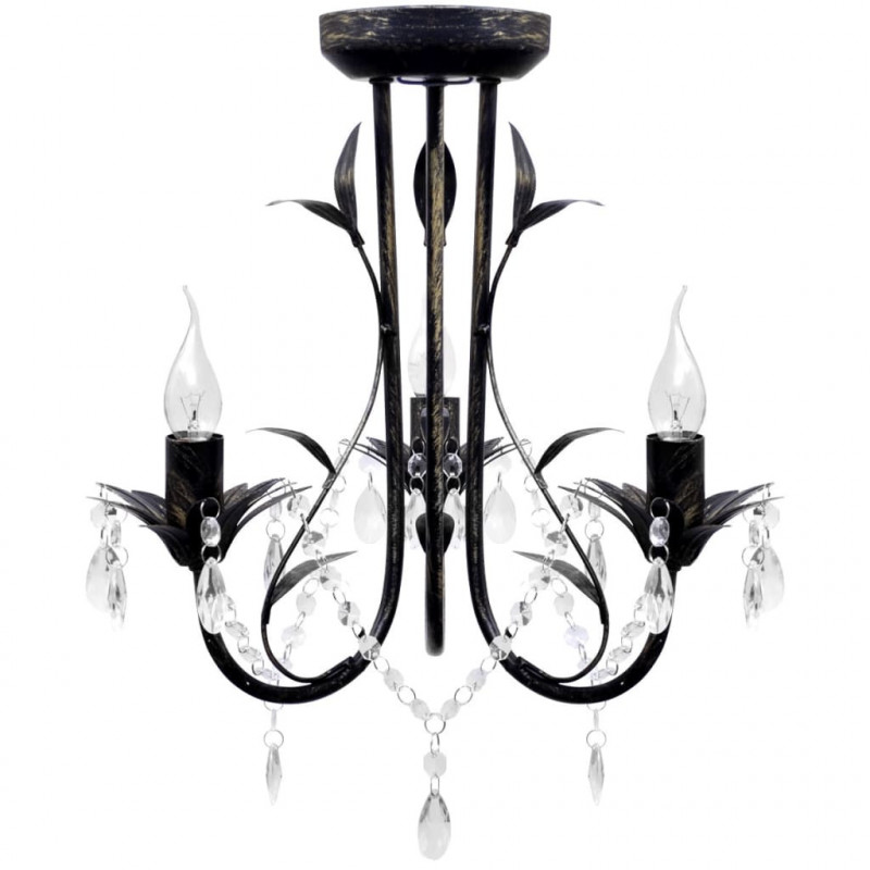 Decknlampe Art Novau mit Kristallperlen 3 x E14