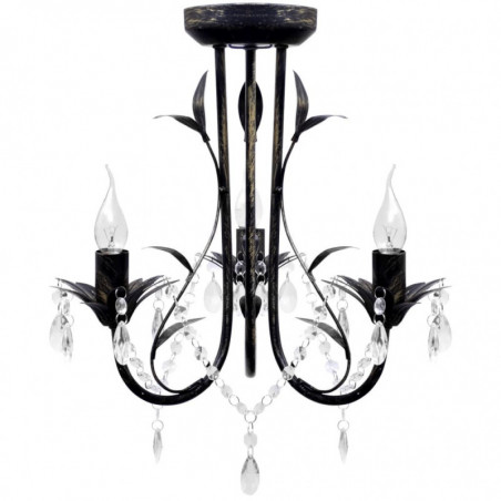 Decknlampe Art Novau mit Kristallperlen 3 x E14