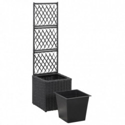 Hochbeet mit Rankgitter 1 Topf 30x30x107cm Poly Rattan Schwarz