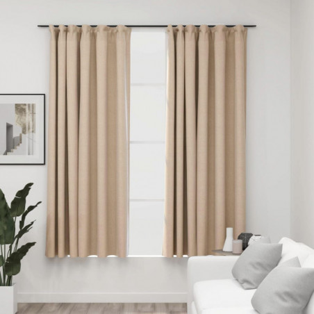 Verdunkelungsvorhänge Haken Leinenoptik 2 Stk. Beige 140x175 cm