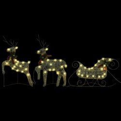 Rentiere & Schlitten Weihnachtsdekoration 60 LEDs Outdoor Gold