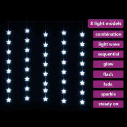 LED-Lichtervorhang mit Sternen 200 LED Kaltweiß 8 Funktionen