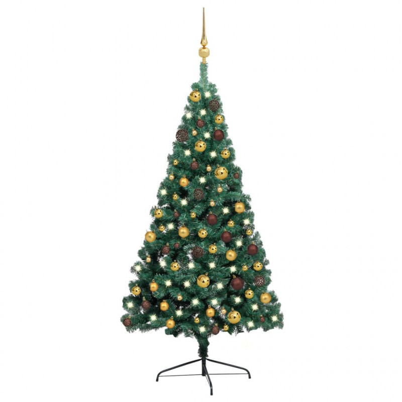 Künstlicher Halber Weihnachtsbaum mit LEDs Schmuck Grün 120 cm