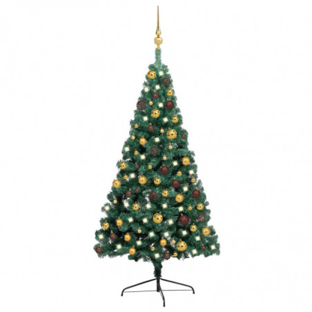 Künstlicher Halber Weihnachtsbaum mit LEDs Schmuck Grün 120 cm