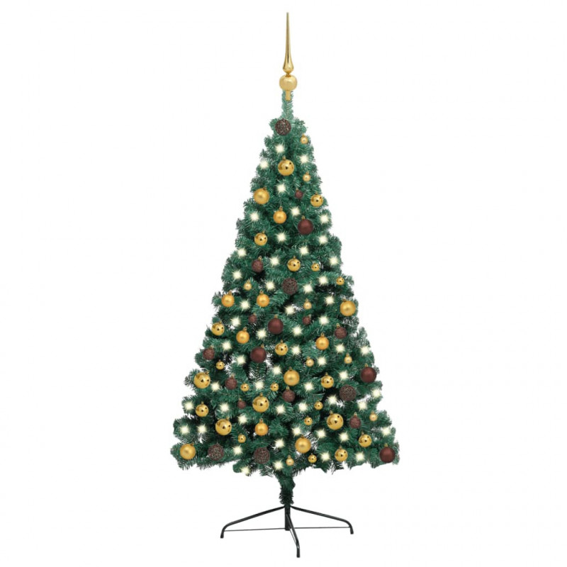 Künstlicher Halber Weihnachtsbaum mit LEDs Schmuck Grün 210 cm