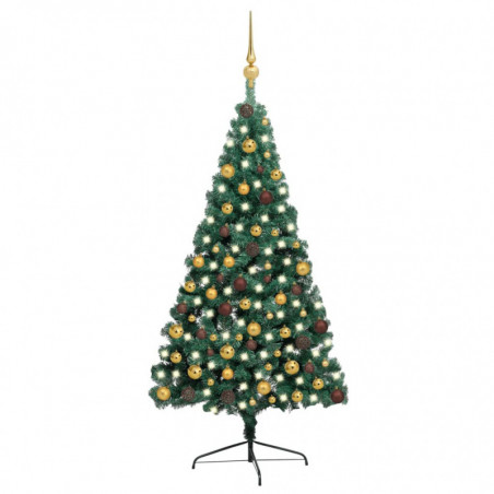 Künstlicher Halber Weihnachtsbaum mit LEDs Schmuck Grün 210 cm