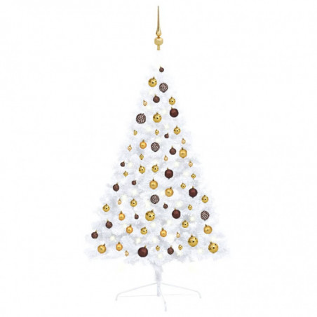Künstlicher Halber Weihnachtsbaum mit LEDs & Kugeln Weiß 120cm