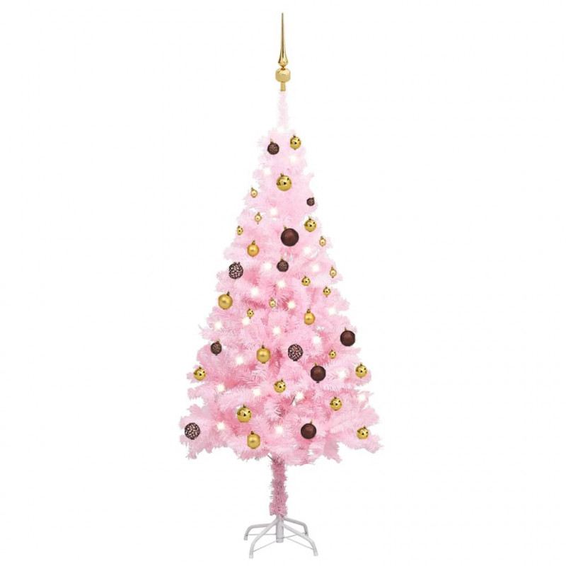 Künstlicher Weihnachtsbaum mit LEDs & Schmuck Rosa 150 cm PVC