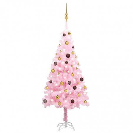 Künstlicher Weihnachtsbaum mit LEDs & Schmuck Rosa 150 cm PVC