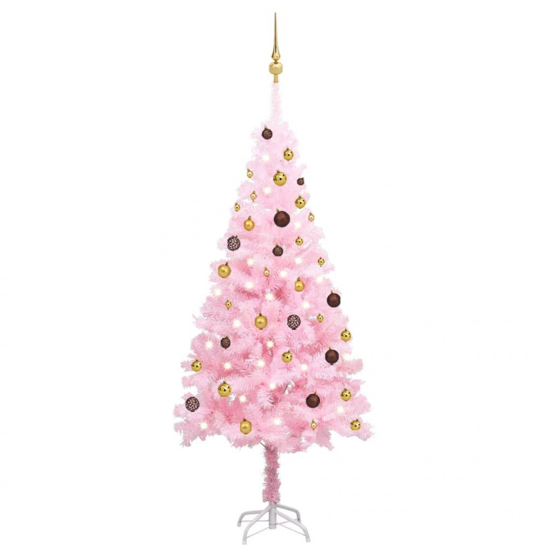 Künstlicher Weihnachtsbaum mit LEDs & Schmuck Rosa 180 cm PVC