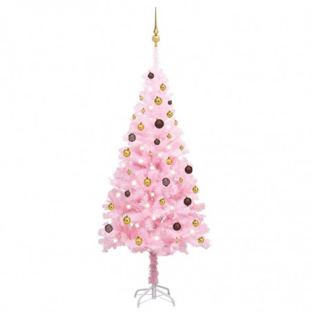 Künstlicher Weihnachtsbaum mit LEDs & Schmuck Rosa 180 cm PVC