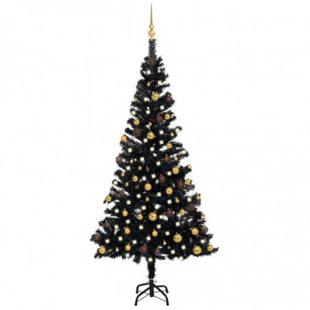 Künstlicher Weihnachtsbaum mit LEDs & Schmuck Schwarz 150cm PVC
