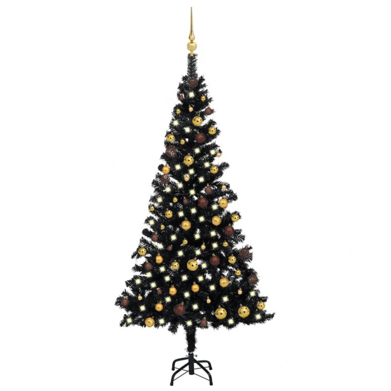 Künstlicher Weihnachtsbaum mit LEDs & Schmuck Schwarz 180cm PVC