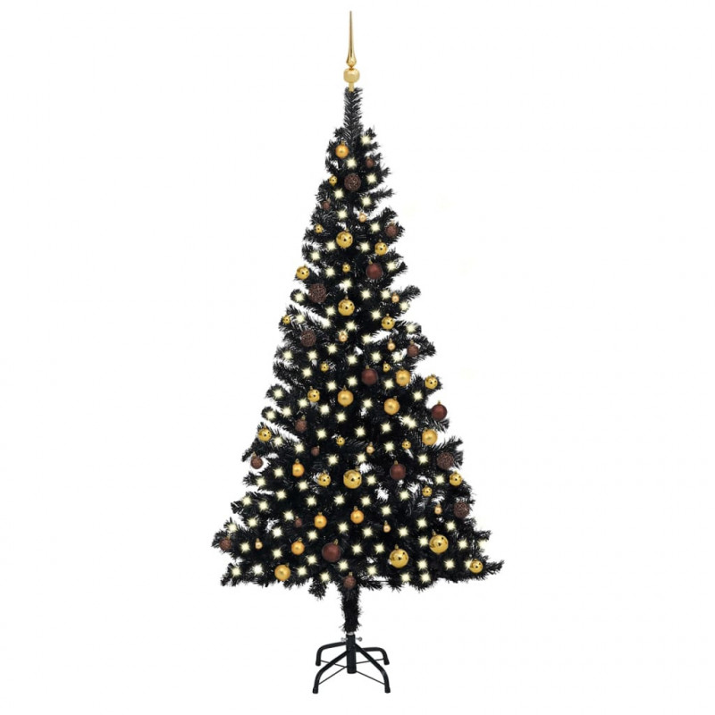 Künstlicher Weihnachtsbaum mit LEDs & Schmuck Schwarz 240cm PVC