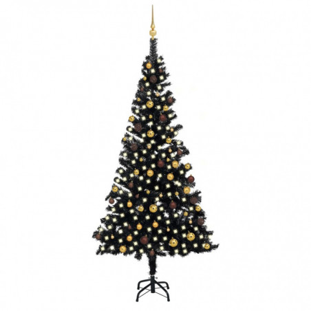 Künstlicher Weihnachtsbaum mit LEDs & Schmuck Schwarz 240cm PVC