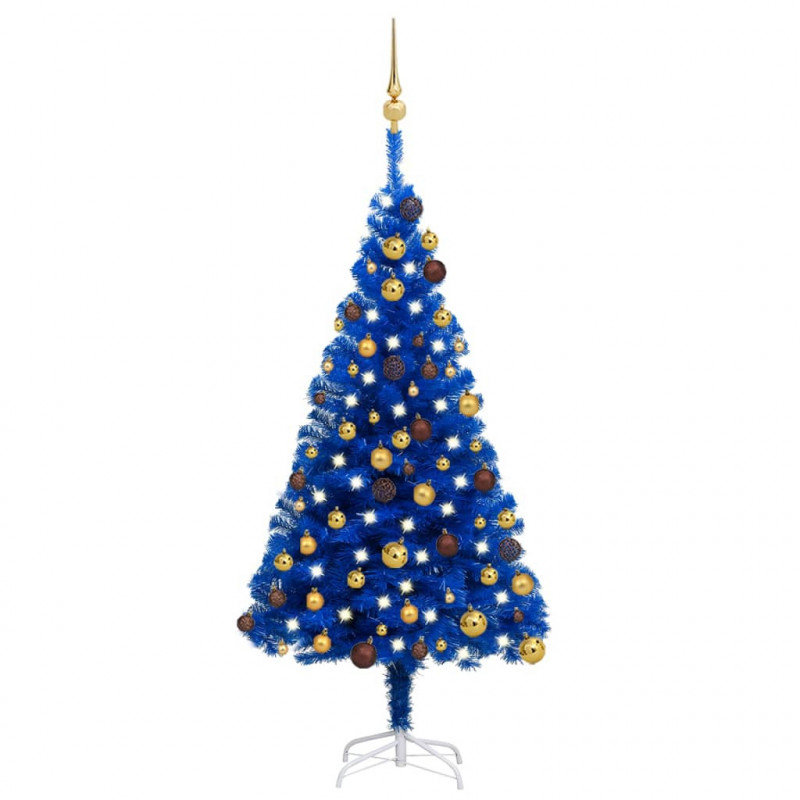 Künstlicher Weihnachtsbaum mit LEDs & Kugeln Blau 120 cm PVC